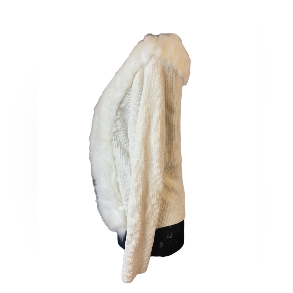Vintage Lisa International Off-White Long Sleeve Sweater Faux Fur Jacket - Picture 7 of 10